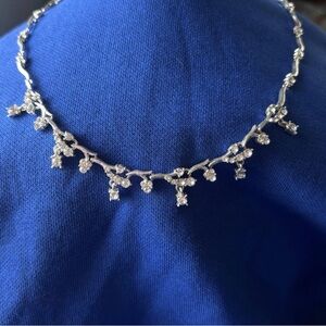 Trifari Crown  Rhinestone Cluster Chain Necklace Coker Silver Tone 16-18” Floral